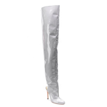 Latest Waterproof Open High Heel Patent Leather Thigh High Boots